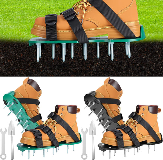 2 Pair Lawn Aerator Shoes with Adaptable Straps Soil Aerator Shoes Heavy Duty Spiked Sandals One Size Effectively Aerating Lawn Tool for Yard Garden Grass Patio