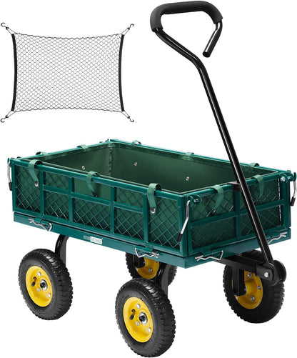 VIVOHOME Heavy Duty 400 Lbs Capacity Mesh Steel Garden Cart Folding Utility Wagon with Removable Sides Green