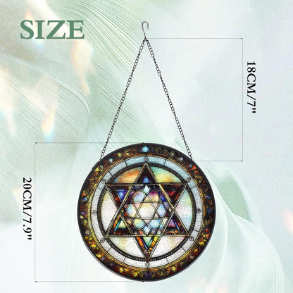 Star of David Handmade Stained Glass Window Hanging Suncatcher with Chain - 7.9" Outdoor/Indoor Art Decor for Home Garden, Wedding, Mother's, Valentine's & Christmas Ornaments Present