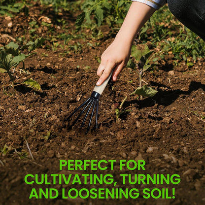 Garden Guru Hand Rake Cultivator Claw Soil Tiller - Military Grade Steel - Rust Resistant - 5 Tine Japanese Ninja Claw - Comfortable Wood Handle - Perfect Pulverized and Aerated Soil (2 Pack)