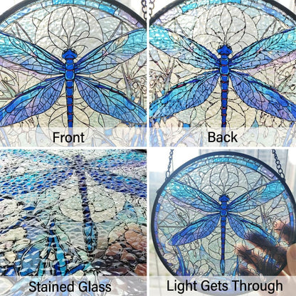 Dragonfly Decor Suncatcher Stained Glass Window Hanging - Handmade Artistic Suncatchers for Windows Hanging - Wall Home Decor Suncatcher with Metal Chain and Hook Gift for Women Mom Home Porch Garden