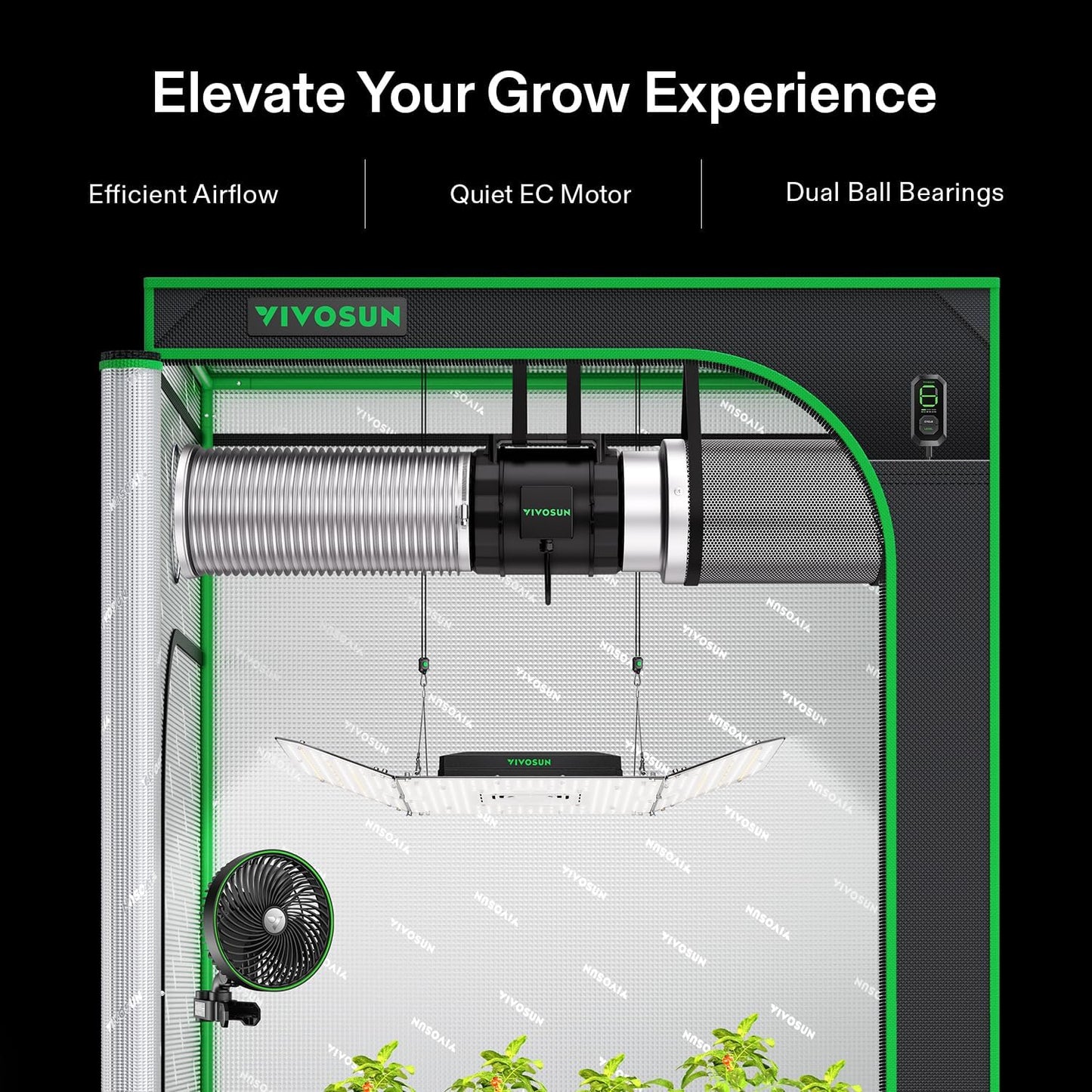 VIVOSUN Smart Air Filtration S8 Kit 8", AeroZesh S8 Inline Duct Fan with E12 Speed Controller, Carbon Filter & 25' Ducting, Cooling & Ventilation System for Grow Tents, Indoor Gardening, Hydroponics
