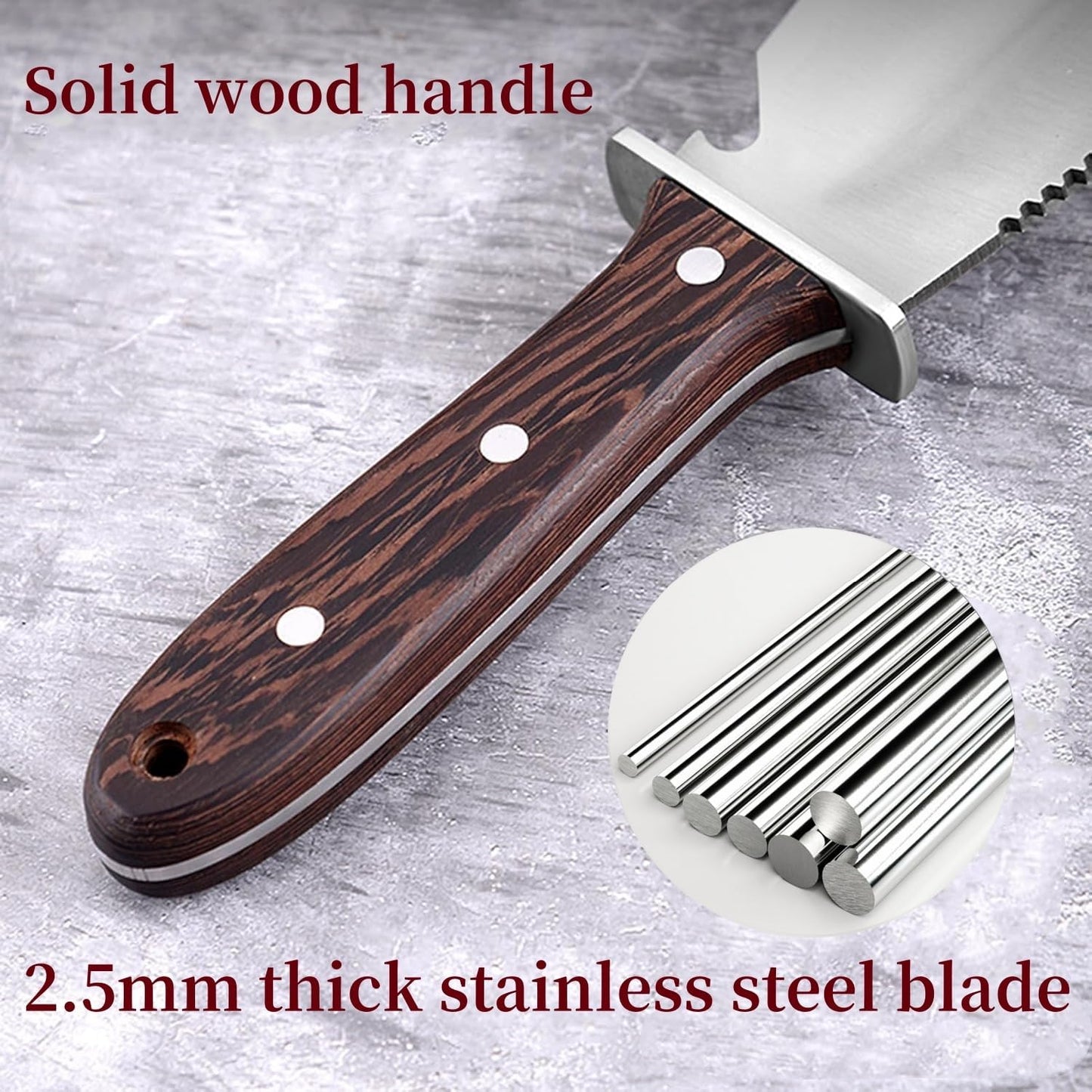 Hori Hori Garden Knife, Garden Tools with Sheath for Weeding,Planting,Digging, Stainless Steel Blade with Cutting Edge, Full-Tang Wood Handle with Hanging Hole