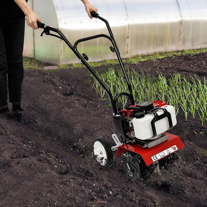 52CC 2 Stroke Mini Tiller Cultivator, Garden Tiller Gas Powered Hand Rotary Cultivator Rototiller Garden Tool with Long Handle for Garden & Lawn, Digging, Weed Removal & Soil Cultivation.