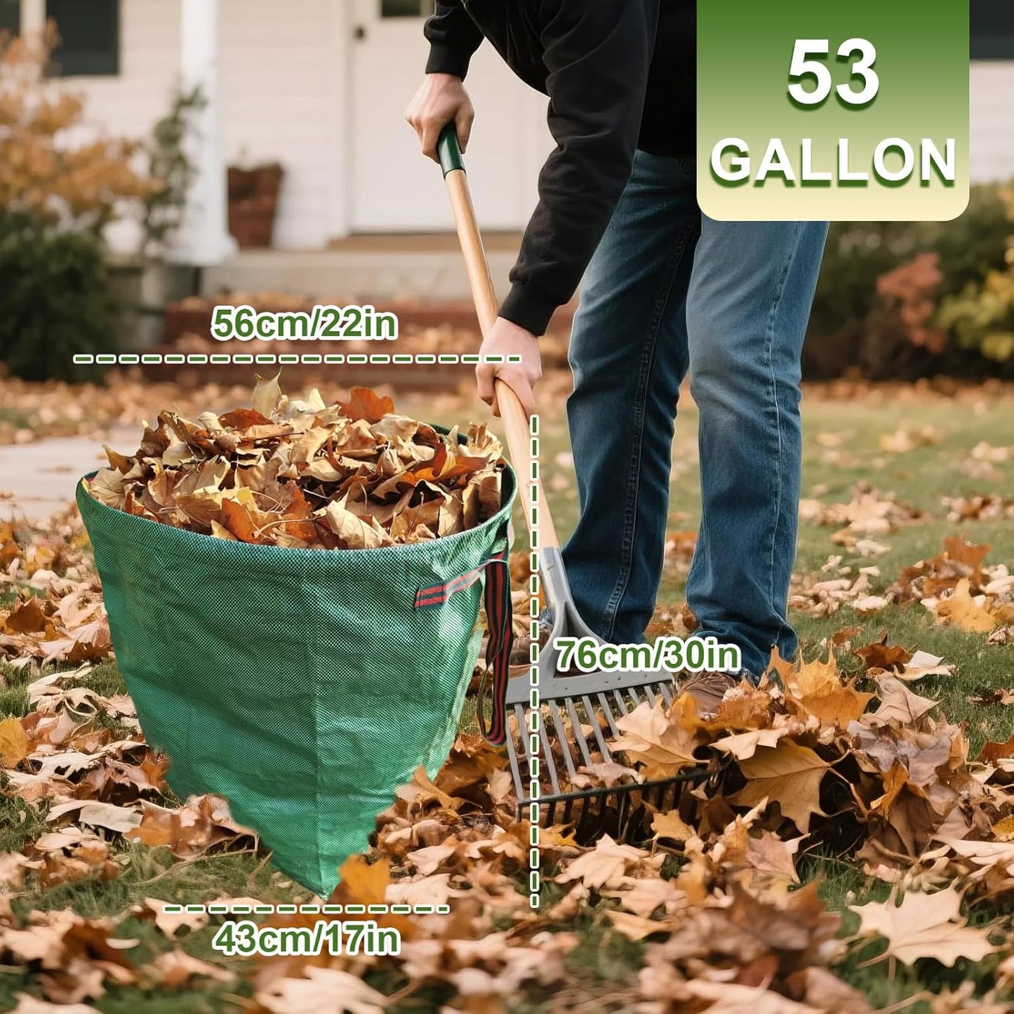 Garden Bags for Debris, 2-Pack 53 Gallon Lawn and Leaf Bags, Large Dustpan-Type Lawn Bag for Collecting Leaves, Reusable Yard Waste Bags, Leaf Bag for Party, Laundry, Camping & Yard Waste Loading