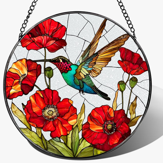 Stained Glass Window Hanging, 8 Inch Hummingbird Stained Glass Suncatcher, Sun Catcher Indoor