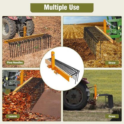 GAOMON 60 Inch Pine Straw Rake, 26 Coil Spring Tines Durable Powder Coated Steel Tow Behind Landscape Rake with 3 Point Hitch Receiver Attachment Fit to Cat0 Cat 1 Tractors for Leaves Grass, Yellow
