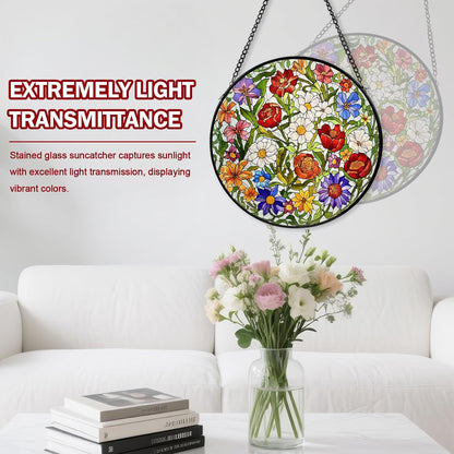 Flower Stained Glass Window Hanging, Suncatcher Diamond Glass Panel Hangings, Wildflower Colorful Sun Catchers Indoor Windows Wall Art, Gift for Mom Grandma, Christmas Decor for Home Office7.87 inches
