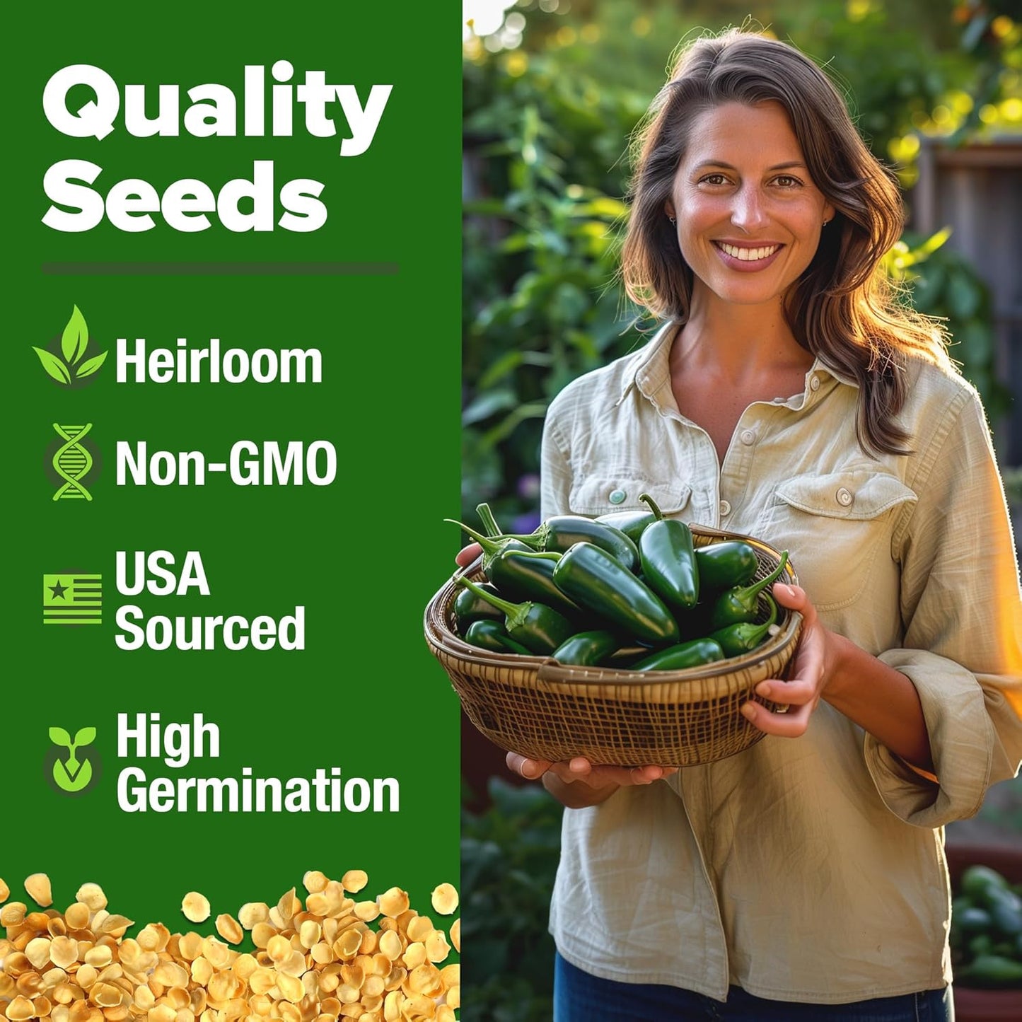 HOME GROWN Jalapeno Pepper Seeds – 258 𝗡𝗢𝗡-𝗚𝗠𝗢 𝗨𝗦𝗔 Heirloom Seeds (Capsicum annuum) – High Germination, Easy to Grow, Early Harvest Hot Peppers