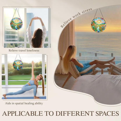 Stained Glass Window Hanging, Scenery Sun Catchers Stained Glass Panels for Indoor Windows Wall Art Decor, Birthday Gift for Mom Women Wife Men Lovers (7.87inch)