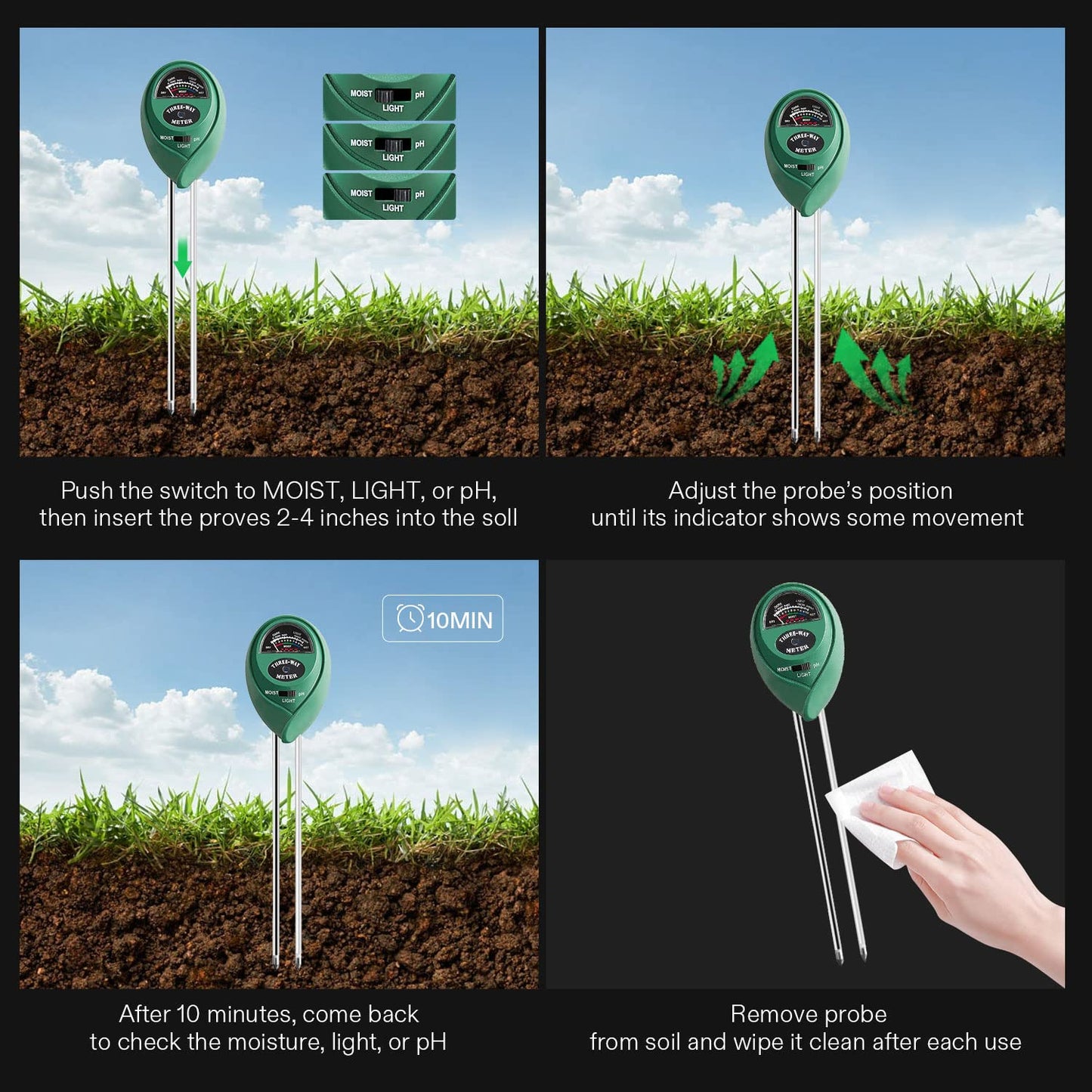 VIVOSUN Soil Tester, 3-in-1 Plant Moisture Meter Light and PH Tester for Home, Garden, Lawn, Farm