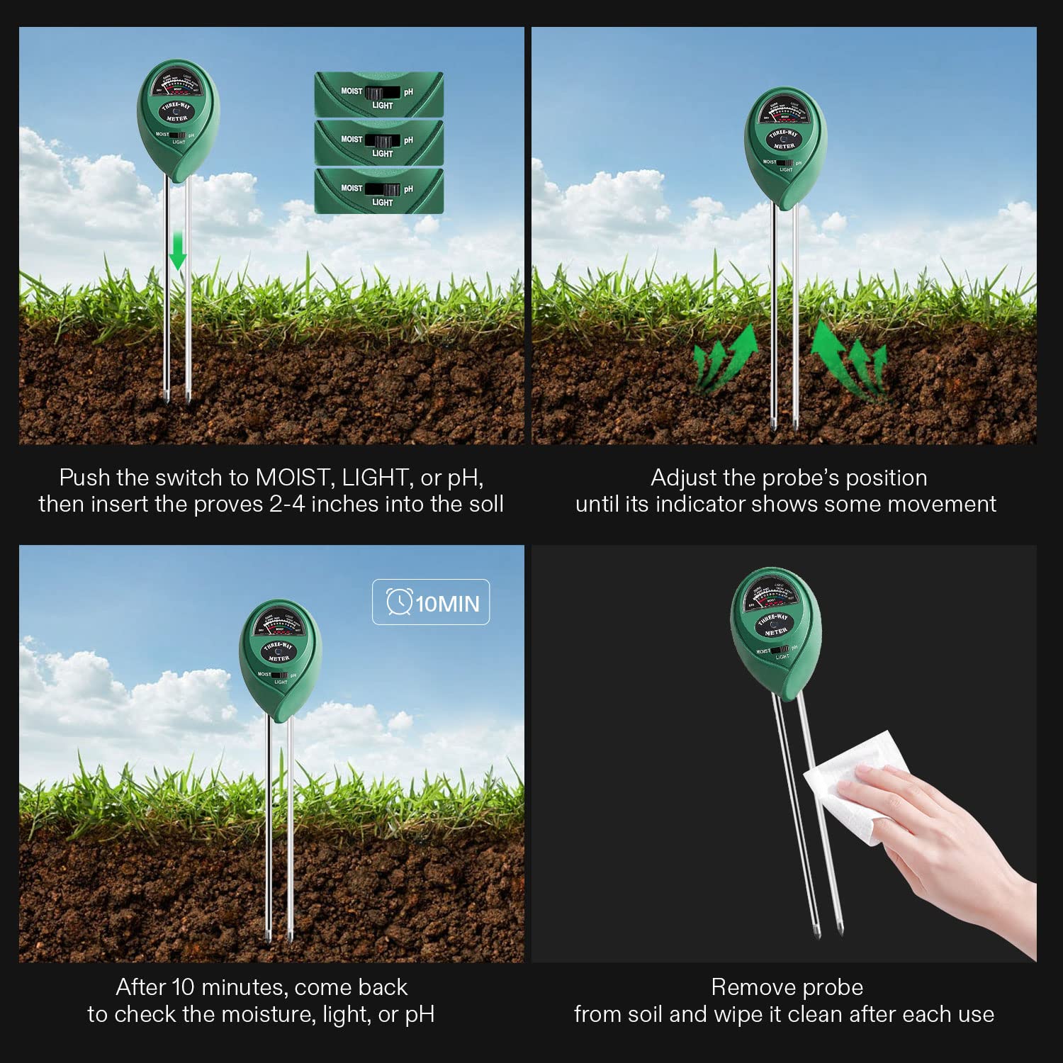 VIVOSUN Soil Tester, 3-in-1 Plant Moisture Meter Light and PH Tester for Home, Garden, Lawn, Farm