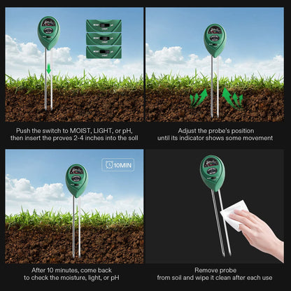 VIVOSUN Soil Tester, 3-in-1 Plant Moisture Meter Light and PH Tester for Home, Garden, Lawn, Farm