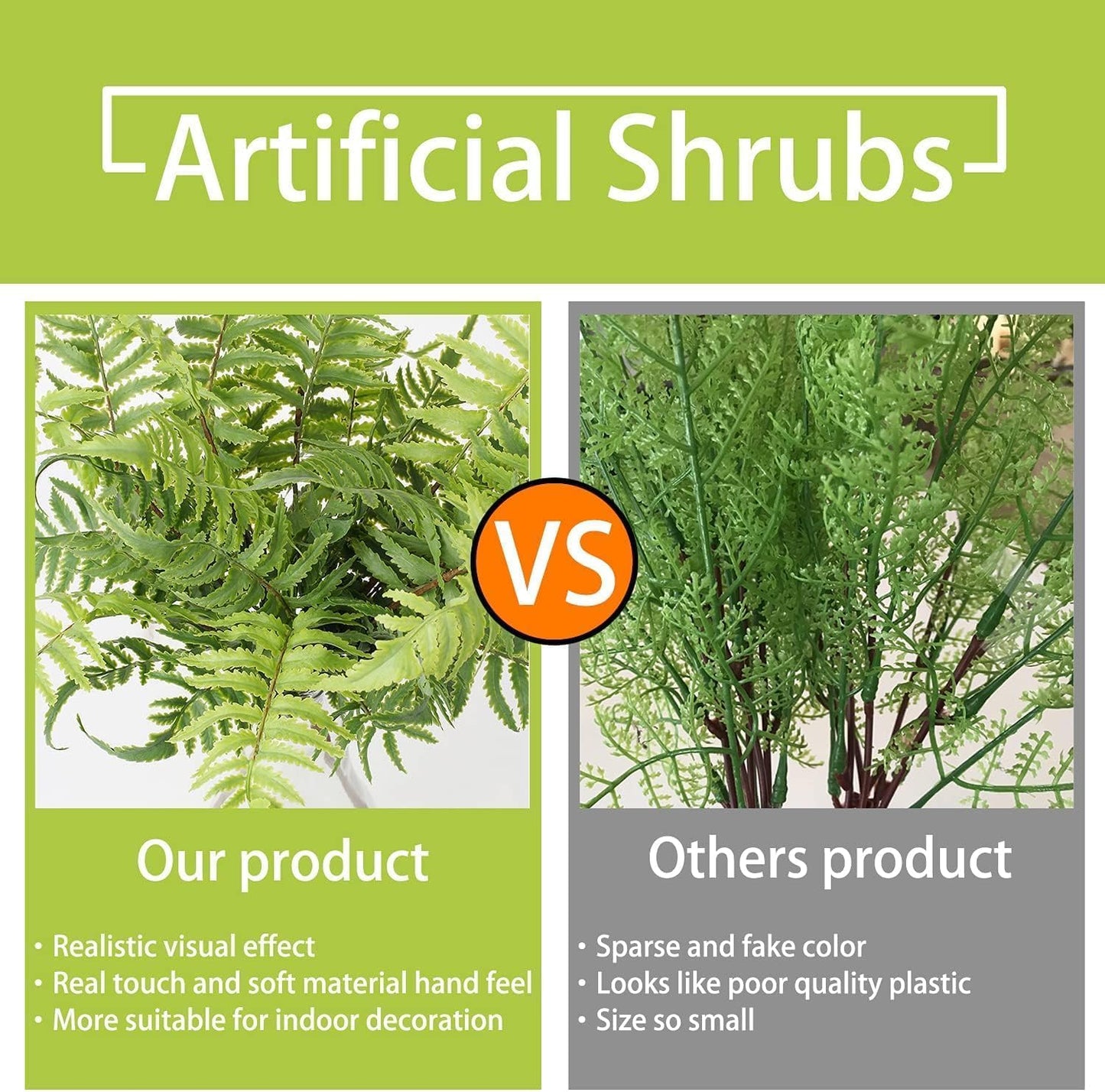 19" Artificial Boston Fern Plants Large Fake Greenery Shrubs 2 Pcs UV Resistant Faux Plant Bushes for Home Garden Office Farmhouse Indoor Outdoor Decor, Green