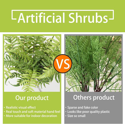19" Artificial Boston Fern Plants Large Fake Greenery Shrubs 2 Pcs UV Resistant Faux Plant Bushes for Home Garden Office Farmhouse Indoor Outdoor Decor, Green