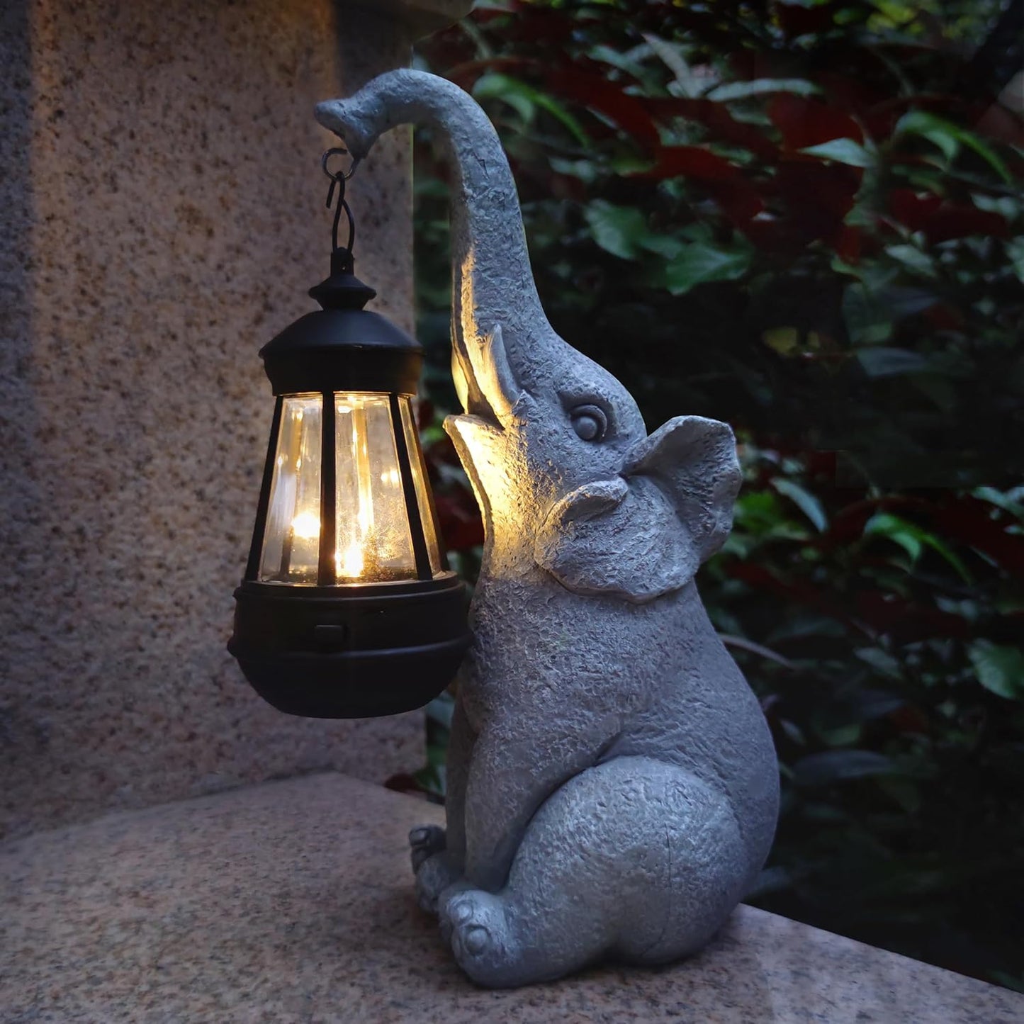 Elephant Solar Garden Statues,Resin Elephant Figurine Decorations with Solar Lights Lantern, Outdoor Figurines Lawn Garden Statue Decor Art for Lawn,Yard, Balcony Ornament.