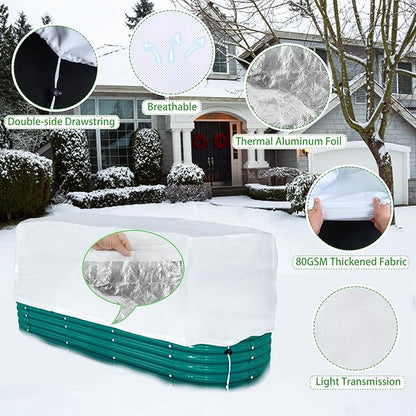 2 Pack Plant Covers Freeze Protection for Raised Garden Beds, Rectangular Winter Plant Frost Cloth with Insulated Liner and Drawstring, Garden Bed Frost Protection Blanket for Winter Outdoor Plants