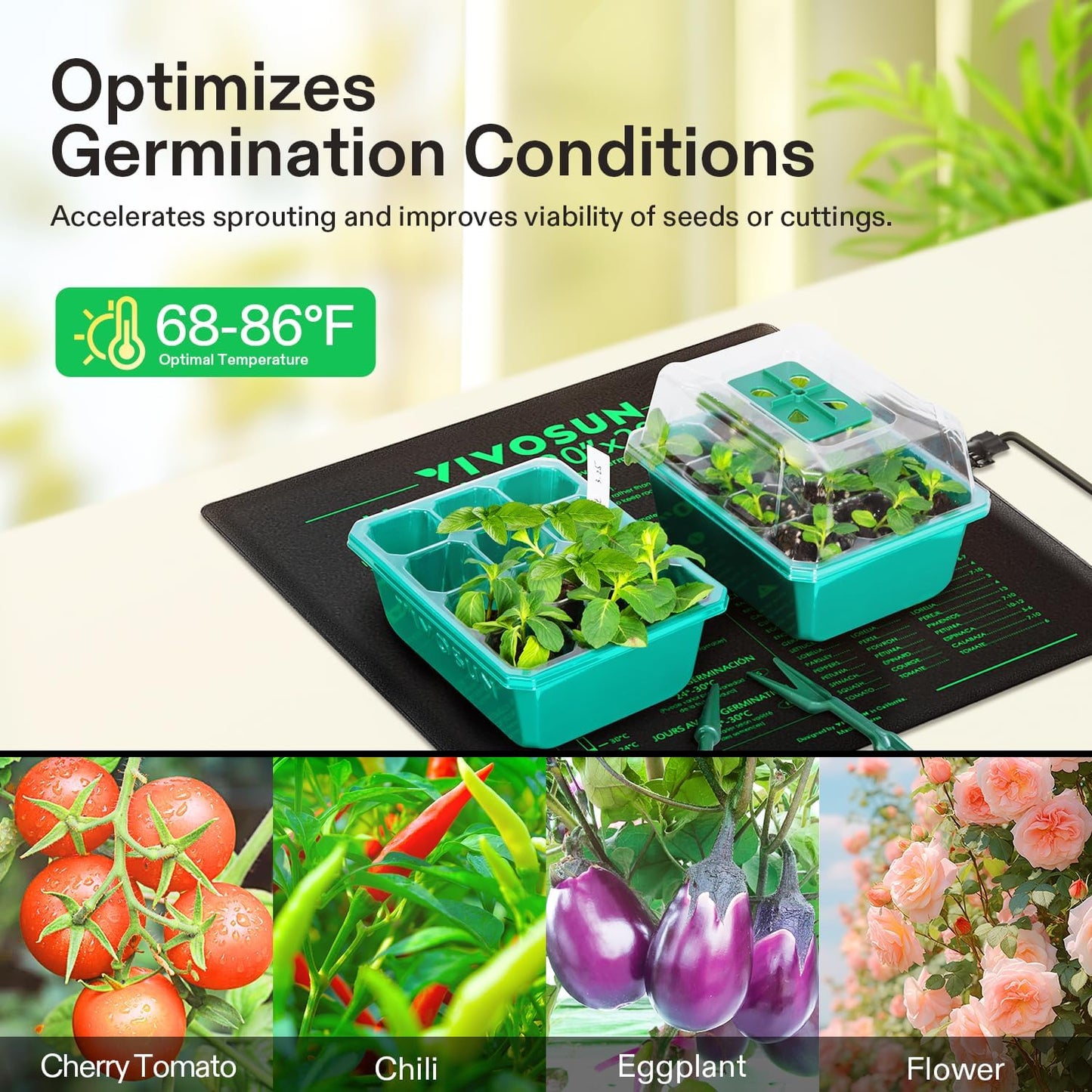 VIVOSUN Durable Waterproof Seedling Heat Mat 20" x 20.75" UL & MET-Certified Warm Hydroponic Heating Pad for Germination, Indoor Gardening, Greenhouse