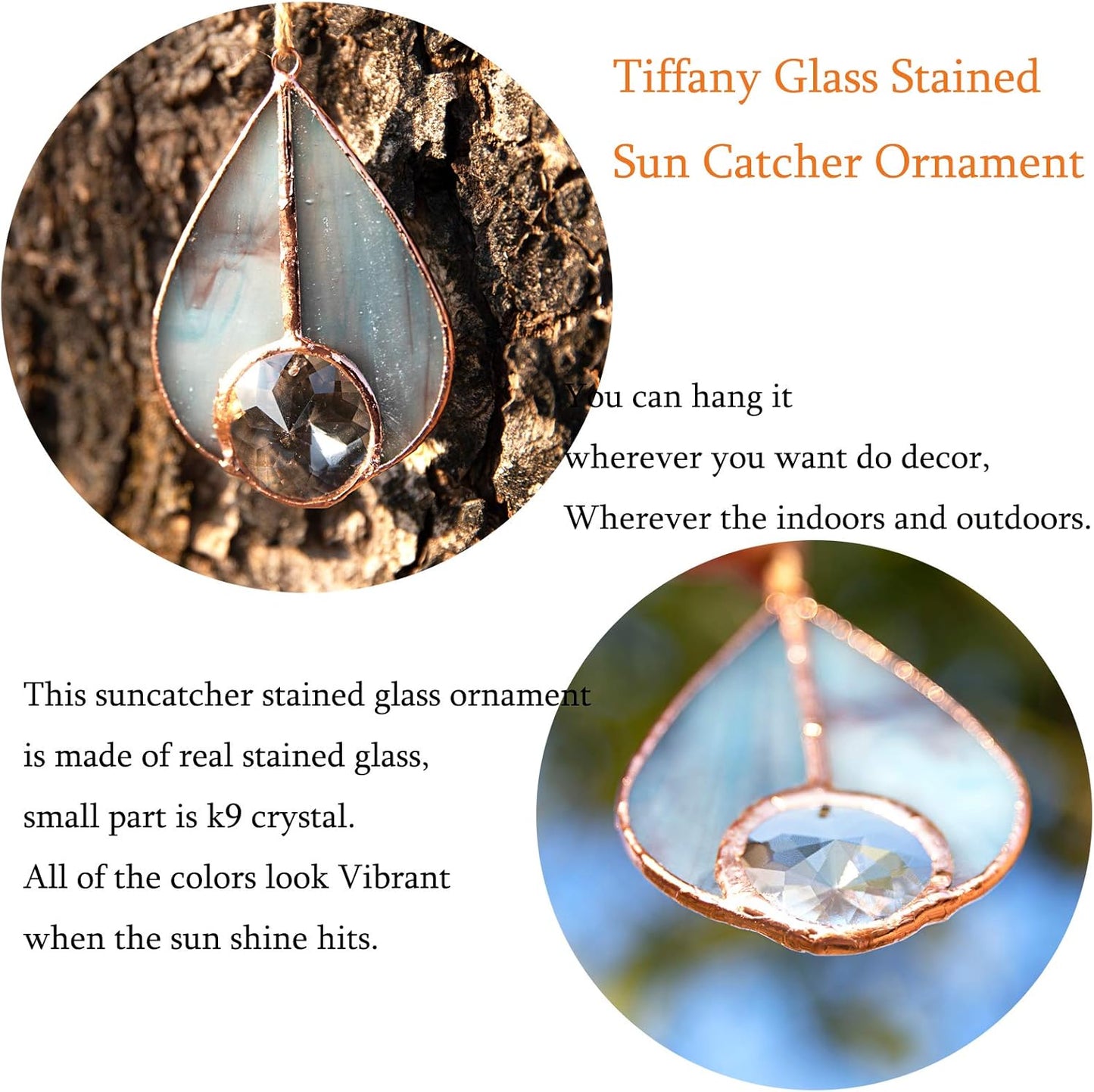 H&D HYALINE & DORA Art Stained Glass Suncatcher Teardrop Ornament, Suncatchers Hang for Window Wedding Party