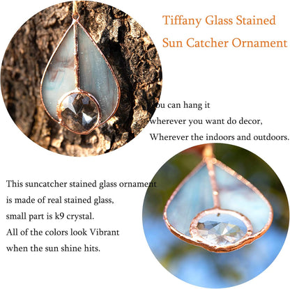 H&D HYALINE & DORA Art Stained Glass Suncatcher Teardrop Ornament, Suncatchers Hang for Window Wedding Party