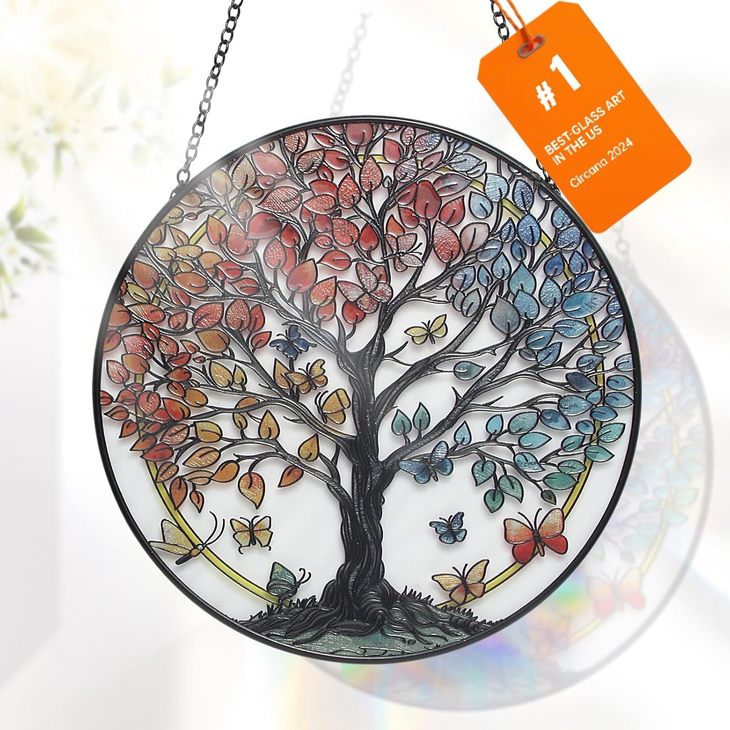 Large Tree of Life Garden Suncatcher, Stained Glass Window Hanging, Suncatchers for Windows Hanging, for Friends, Family, and Women 9.9 * 9.9IN