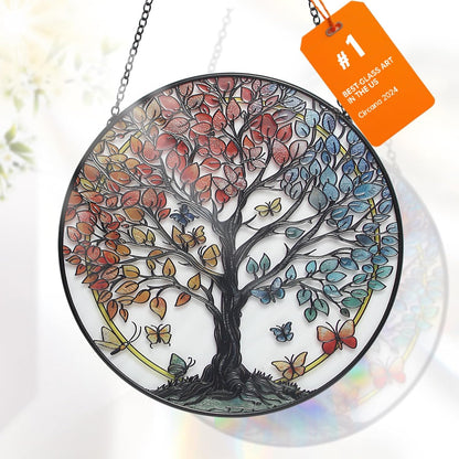 Large Tree of Life Garden Suncatcher, Stained Glass Window Hanging, Suncatchers for Windows Hanging, for Friends, Family, and Women 9.9 * 9.9IN