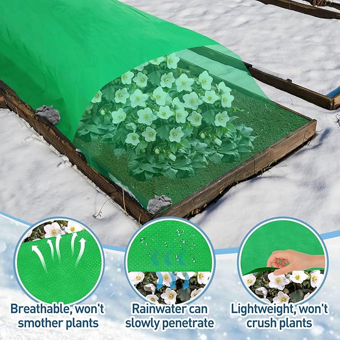 Alphatool 2.0oz/yd² Plant Covers Freeze Protection - 10 x 12 ft Easy of Use Green Winter Plant Frost Blanket Shield for Raised Beds, Reusable Garden Fabric Cloth Floating Row Cover for Outdoor Plants
