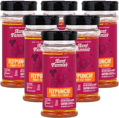 Aunt Fannie's FlyPunch Fruit Fly Trap for Indoor and Kitchen Use, Ready to Use, Made with Plant Based Ingredients, Safe Near Food, Each Bottle Lasts Up to 30 Days, Pack of 6