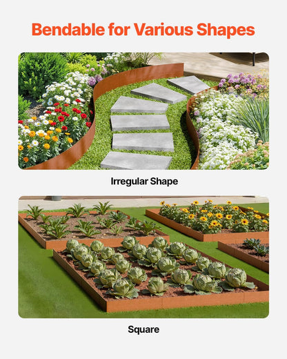 VEVOR Steel Landscape Edging, 6 Packs 40 x 8 in Weather-Resistant & Pre-Rust Metal Landscape Edging, Bendable Garden Edging Border, Lawn Edging for Flower Bed Yard Pathway Divider