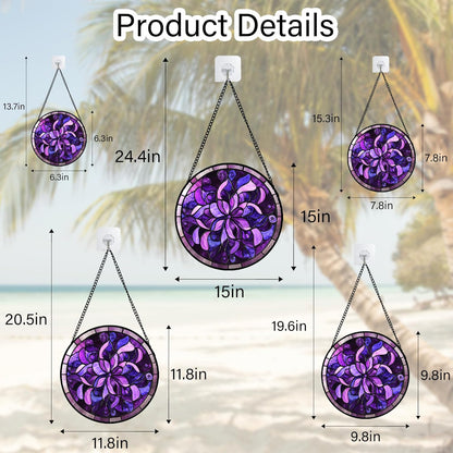 Stained Glass Window Hanging - Purple Abstract Flower Suncatcher for Door Garden Patio Sun Catchers Decor Christmas Mother's Day Birthday Gifts for Women Men Mom Nana Aunt Friend 9.8 in