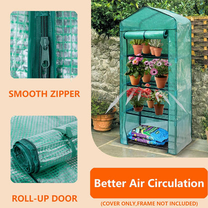 Greenhouse Replacement Cover with Roll-Up Zipper Door PE Plant Gardening Greenhouse Cover for Gardening Plant Frost Protection Wind Rain Proof Greenhouse Cover (Fit for 27×19×63 Inches (Green))