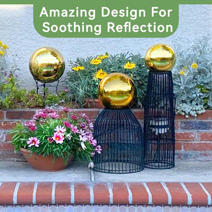 Lily's Home Stainless Steel Gazing Globe Mirror Ball, Colorful and Shiny Addition to Any Garden or Home. Shiny Gold.