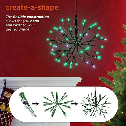 Alpine Corporation 10" H Indoor Christmas Twig 3D Hanging Snowflake Ornament with LED Lights, Green, Christmas Decoration (Pack of 4)