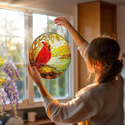 Stained Glass Window Hanging, 8 Inch Cardinal Stained Glass Suncatcher, Memorial Sun Catchers Indoor Window, Memorial Gifts, Sympathy Gift for Loss, Red Bird Decor, Cardinal Gift