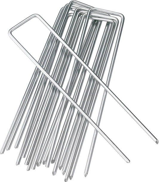6 Inches Heavy Duty Galvanized Steel Garden Stakes Staples Securing Pegs for Securing Weed Fabric Landscape Fabric Netting Ground Sheets and Fleece, Christmas Decoration, Accessories (10, Silver)