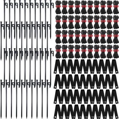 Suzile 120 Pcs Tree Stake Kit, Heavy Duty Tree Staking and Supports for Leaning Trees Include 11. 8'' Steel Stakes 15. 8'' Support Straps 13. 12 ft Ropes for Anchoring Hurricane Protection (Black)