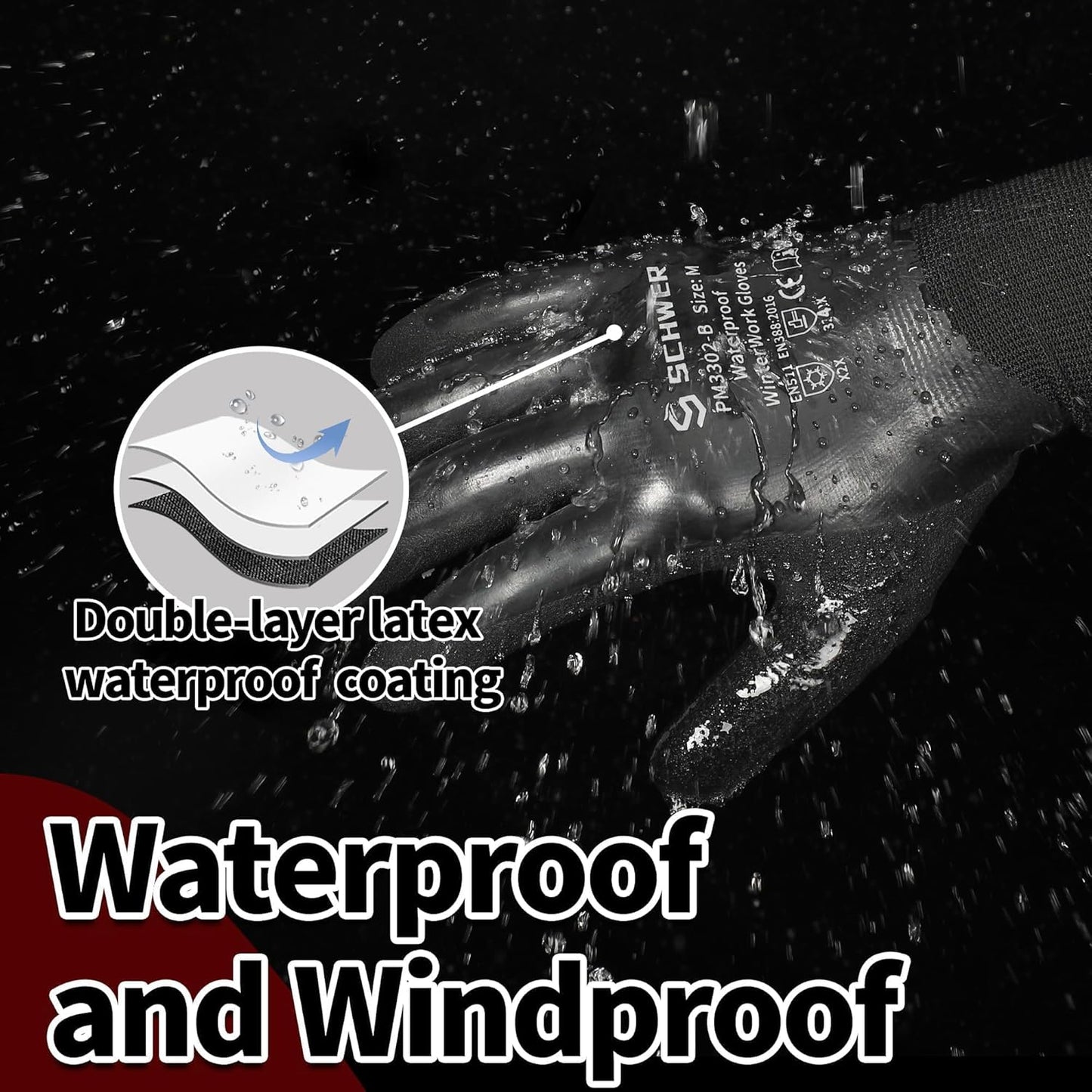 Schwer Waterproof Winter Work Gloves, ANSI A2 Cut Resistant Freezer Gloves for Outdoor Cold Weather Keep Hands Warm, Thermal Insulated Gloves for Shoveling Snow, Ice Fishing, Super Grip, L