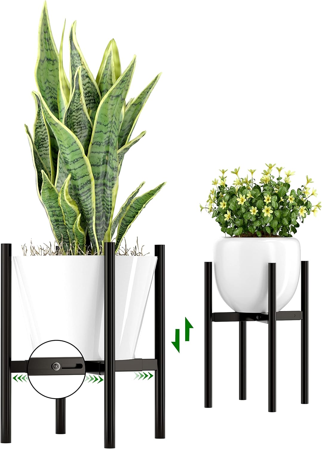 EKNITEY Adjustable Plant Pot Stand: Indoor Outdoor Modern Flower Holder Metal Plant Rack Organizer Planter Stand for Garden Patio Corner Bathroom Living Room Balcony Home Office (Black)