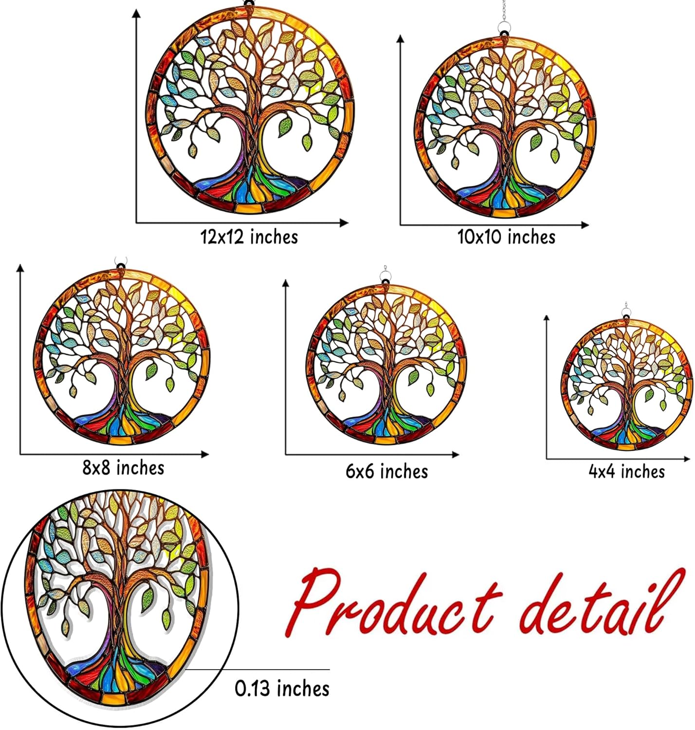 Tree of Life Boho Acrylic Suncatcher Stained Glass Effect Window Car Hanging Christmas Ornament Indoor Outdoor Decor Garden Spiritual Sun Catcher Bohemian Lover for Women Mom Grandma