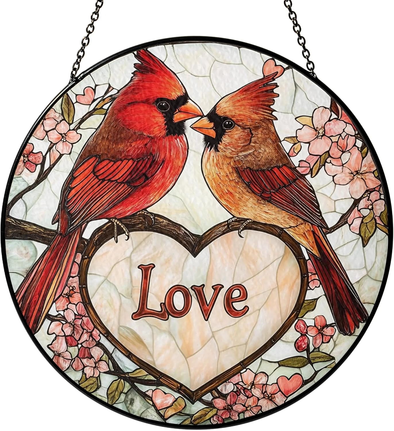 Cardinal Suncatcher Stained Glass Window Hanging Decor, for Couples, Birthday for Women Bird Lovers, Cardinals Memorial Gifts for Loss of Loved One Remembrance Gifts