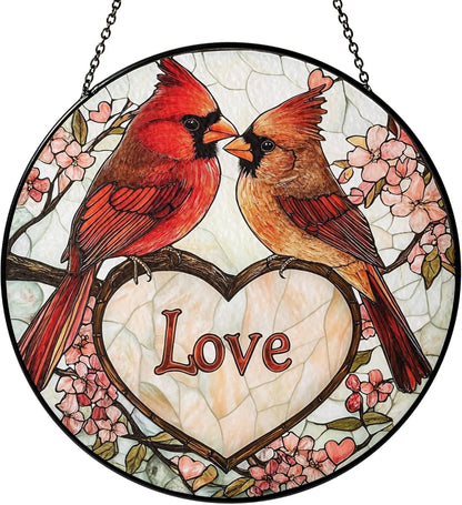Cardinal Suncatcher Stained Glass Window Hanging Decor, for Couples, Birthday for Women Bird Lovers, Cardinals Memorial Gifts for Loss of Loved One Remembrance Gifts