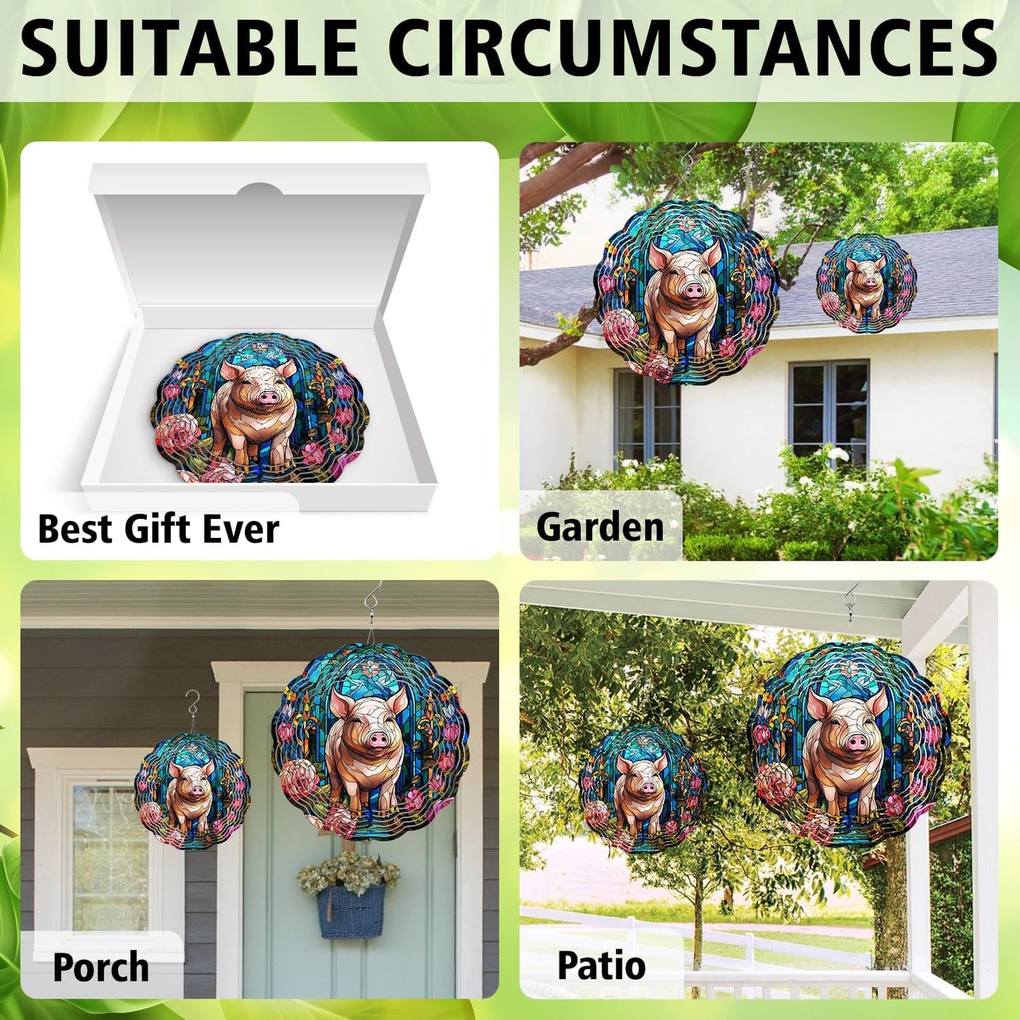 Pig Wind Spinner, Pig Wind Spinner Hanging for Yard and Garden, Unique Gift Wind Spinner, 3D Hanging Wind Spinner Outdoor