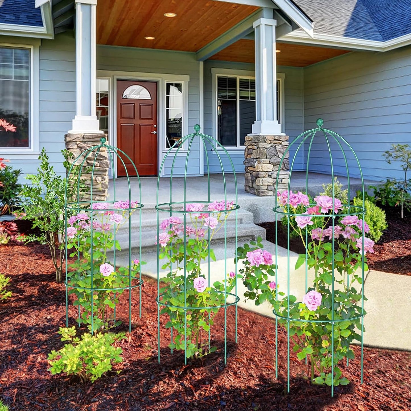 3 Pack Metal Plant Cage Support, 47" H Peony Support Tomato Cage Garden Rose Obelisk Trellis Supports Tower for Clematis Vine Jasmine Supports Outdoor Indoor
