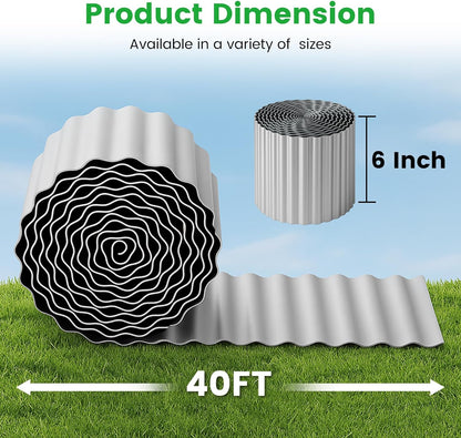 Bonviee 6” x 40’ Metal Landscape Edging Border Kit, Corrugated Garden Edging for Flower Bed, Lawn, Walkways, No Dig Paver Edging for Landscaping, Durable Garden Border Edging (Silver, 6In x 40Ft)