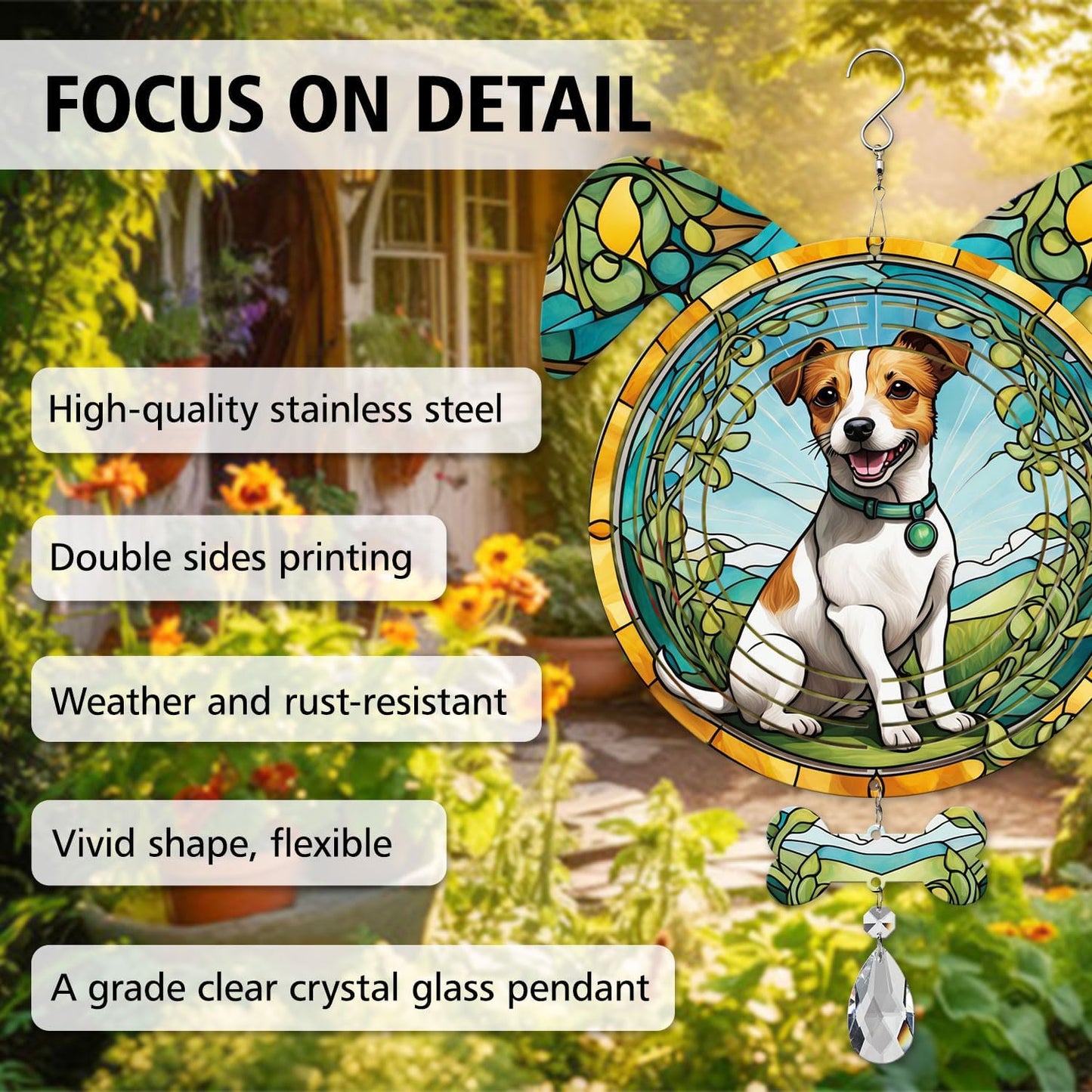 Jack Russell Terrier Dog Ears Wind Spinner, Jack Russell Terrier Wind Spinner Hanging for Yard and Garden V02