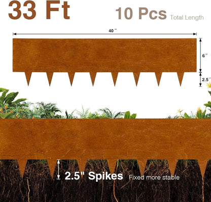 10-Pack Corten Steel Landscape Lawn Edging 8.5 inch Height, Rust Patina Finish Bendable Metal Strips, Hammer-in Edge Border - Yard Pathway Divider, 40 inch Each(33Ft Total), #LYLB85RT-US