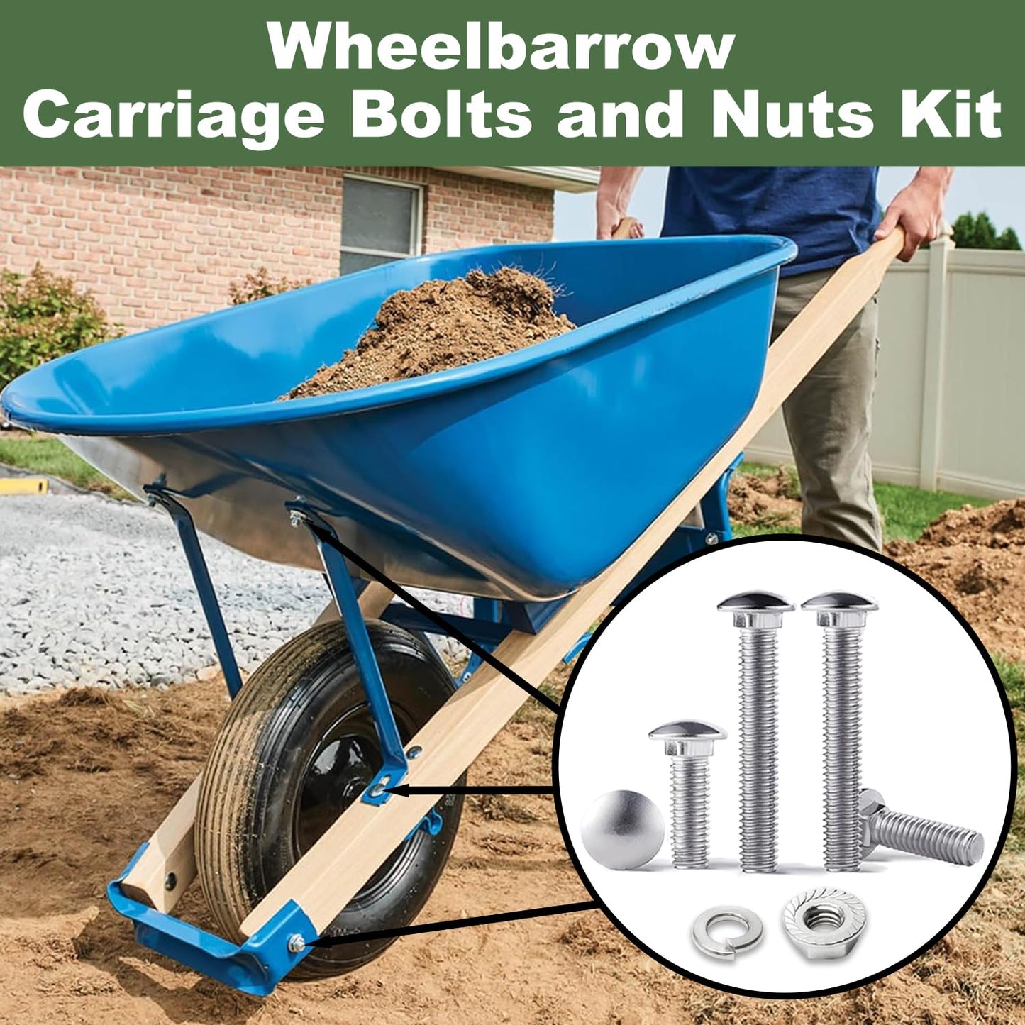 5/16-18 Carriage Bolts Set 40pcs Wheelbarrow Handles Replacement Kit 304 Stainless Steel Nut and Bolt Set Assortment Kit Compatible for Jackson Wheelbarrow Rebuild, Furniture Repair, Wood Joining