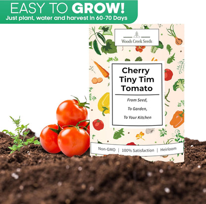 Woods Creek Seeds: Tiny Tim Tomato Seeds for Planting - Heirloom Tomato Seeds for Planting Outdoors, Indoors, Patio or Home Plant Garden - Non-GMO Seed Pack of Dwarf Cherry Tomatoes