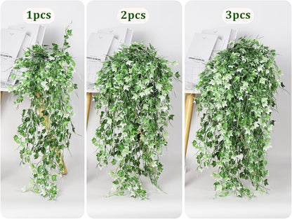 RECUTMS Artificial Hanging Plant - Faux Ivy Vine With White UV Resistant Leaves for Room, Office, Wall Decor (White)