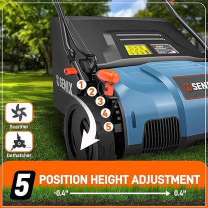 SENIX 13 Amp 15-Inch 2-in-1 Electric Dethatcher and Scarifier with 13.2-Gal Collection